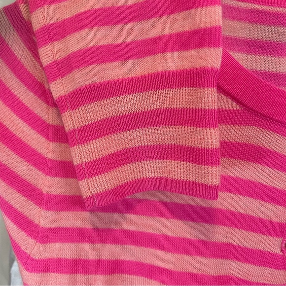 J. Crew 100% Italian Cashmere Sz small Neon and baby pink striped cardigan - Picture 7 of 11